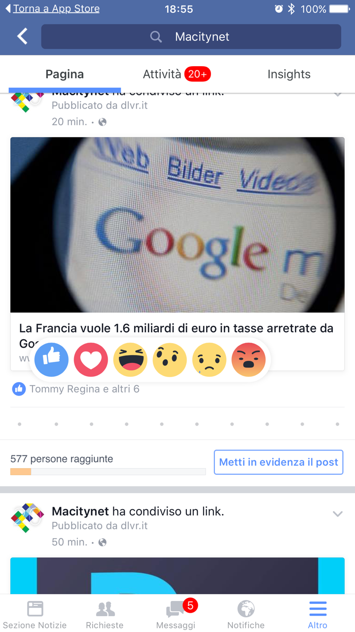 Reazioni Facebook