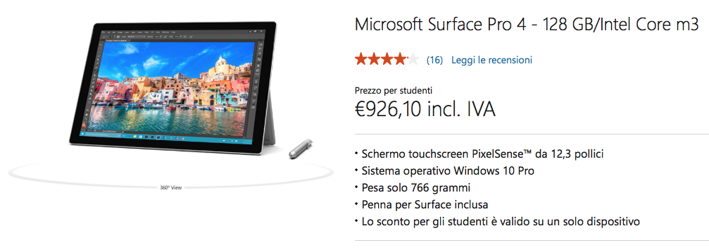 Offerta Surface Pro 4