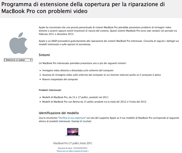 macbook pro con problemi video garanzia apple 620