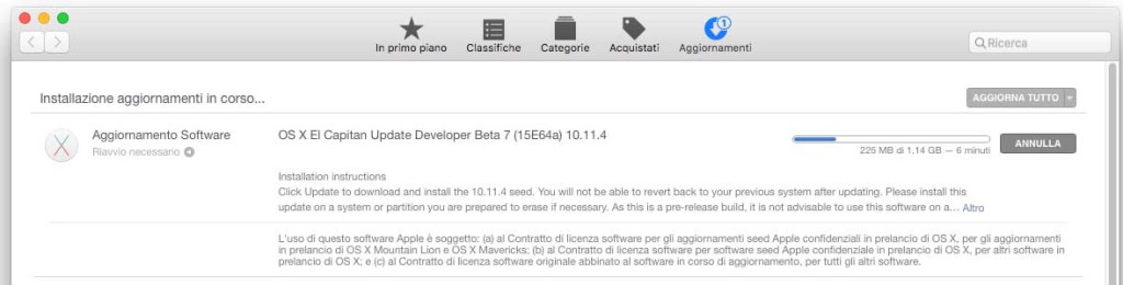beta di OS X 10.11.4