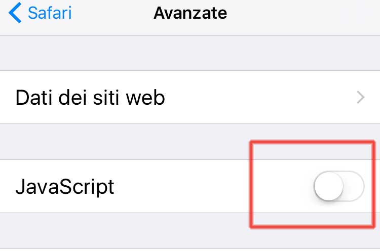 Disattivare javascript