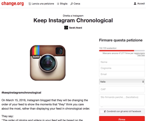 feed instagram petizione
