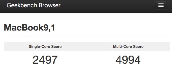Risultati Geekbench 3 sul MacBook 12" base da 1.1GHz