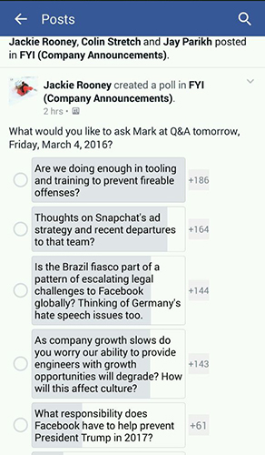 Il sondaggio con le domande dei dipendenti di Facebook