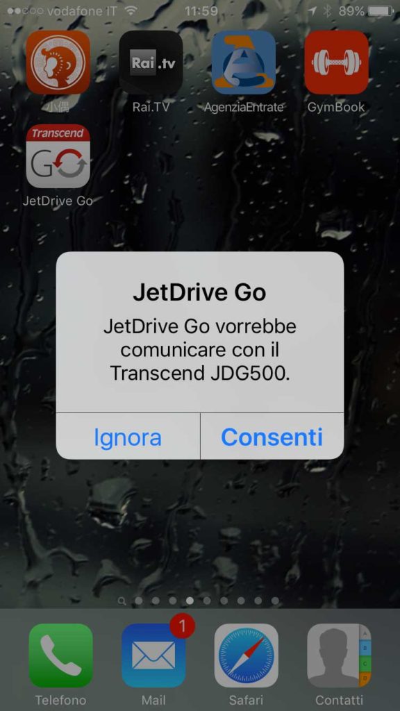 Il messaggio che appare quando si inserisce la chiavetta sull'iPhone