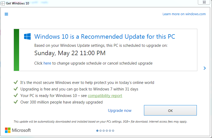 aggiornamento a Windows 10 x rossa