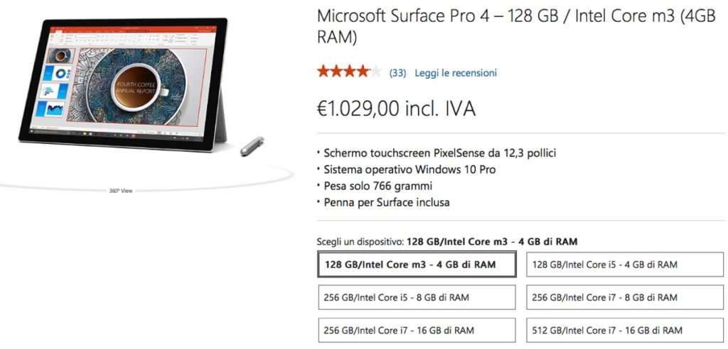 microsoft surface pro 4 sconto 1200