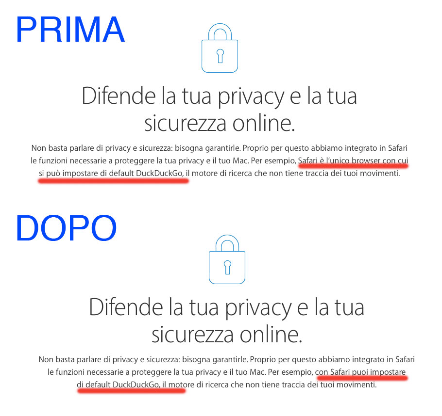 DuckDuckGo apple Modifica descrizione di Safari
