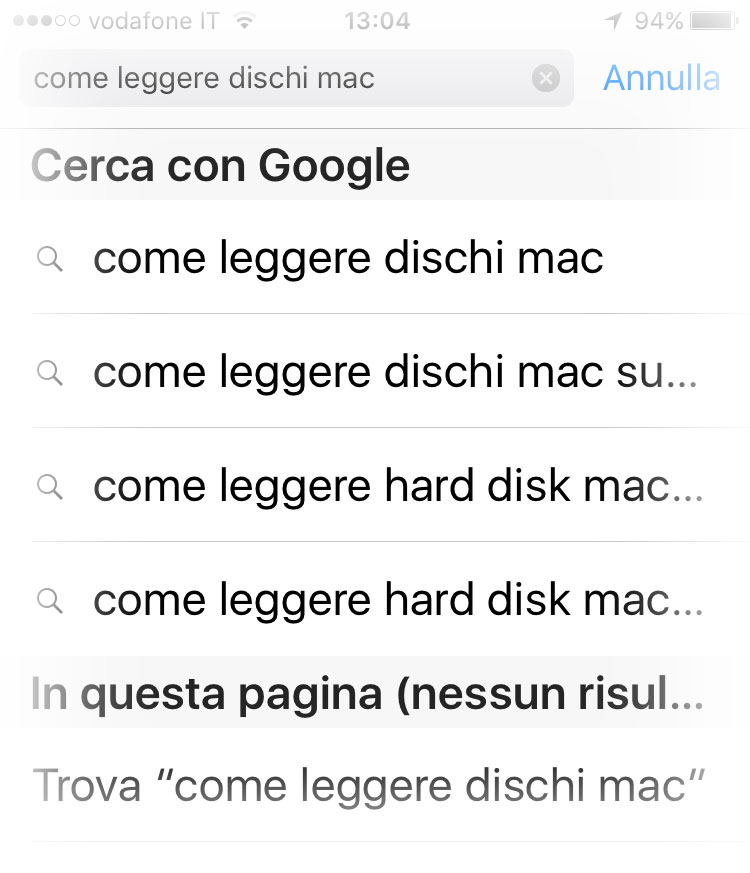 Esempio suggerimenti di Safari per iOS