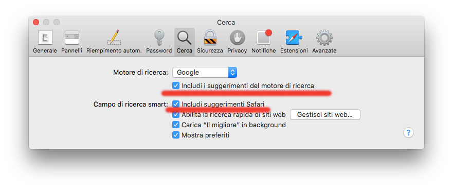 Suggerimenti Safari su OS X