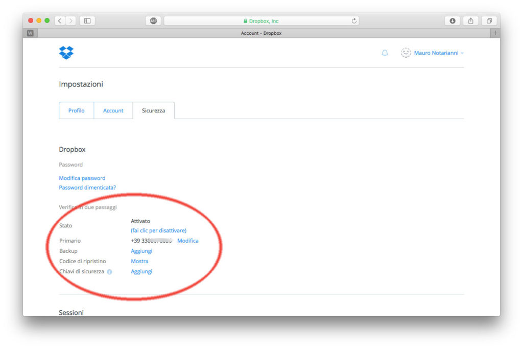 Verifica due passaggi Dropbox