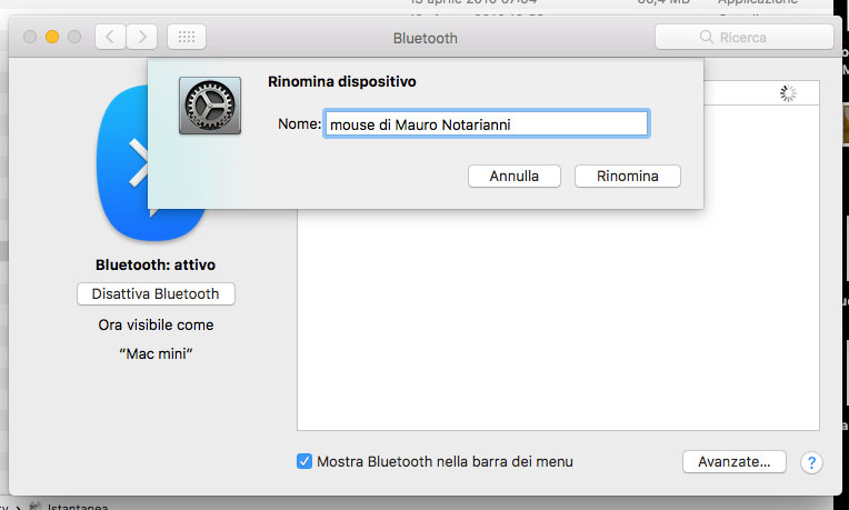 Cambiare nome a dispositivo Bluetooth