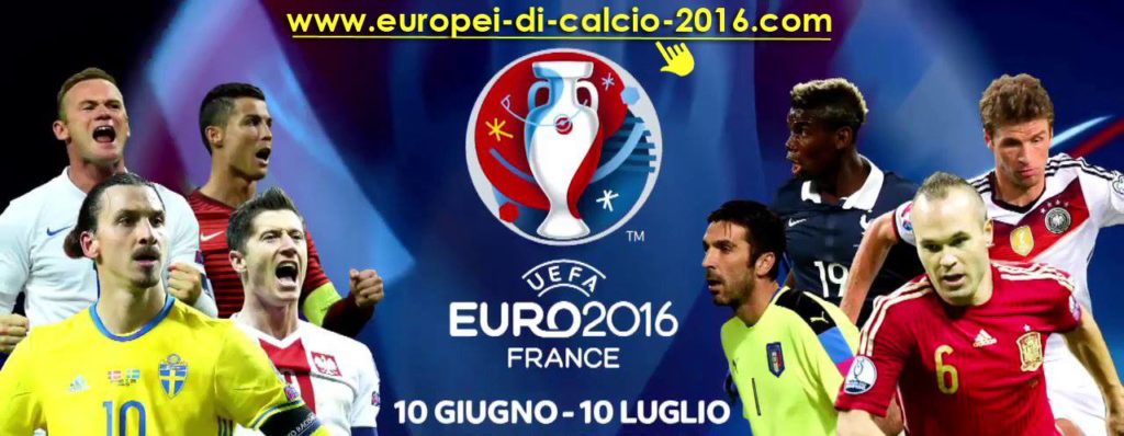 logo europei di calcio francia 2016 e alcuni calciatori famosi