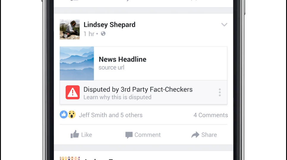 immagine di notizia contestata su facebook