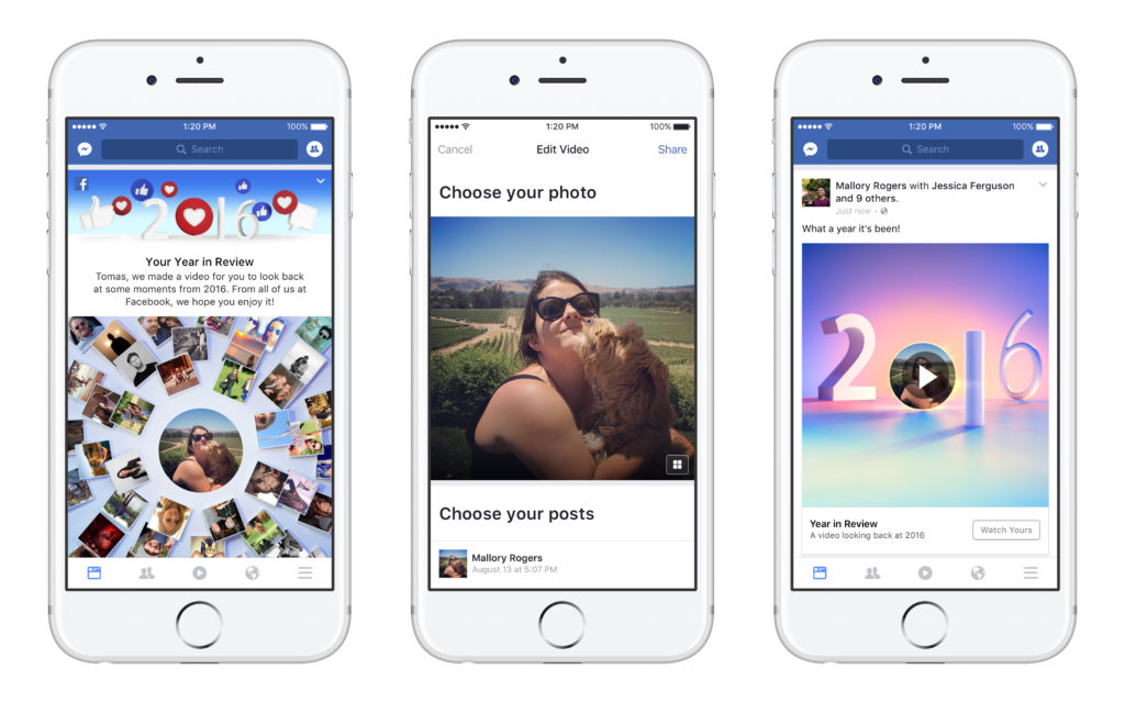 tre schermate iphone con facebook year in review