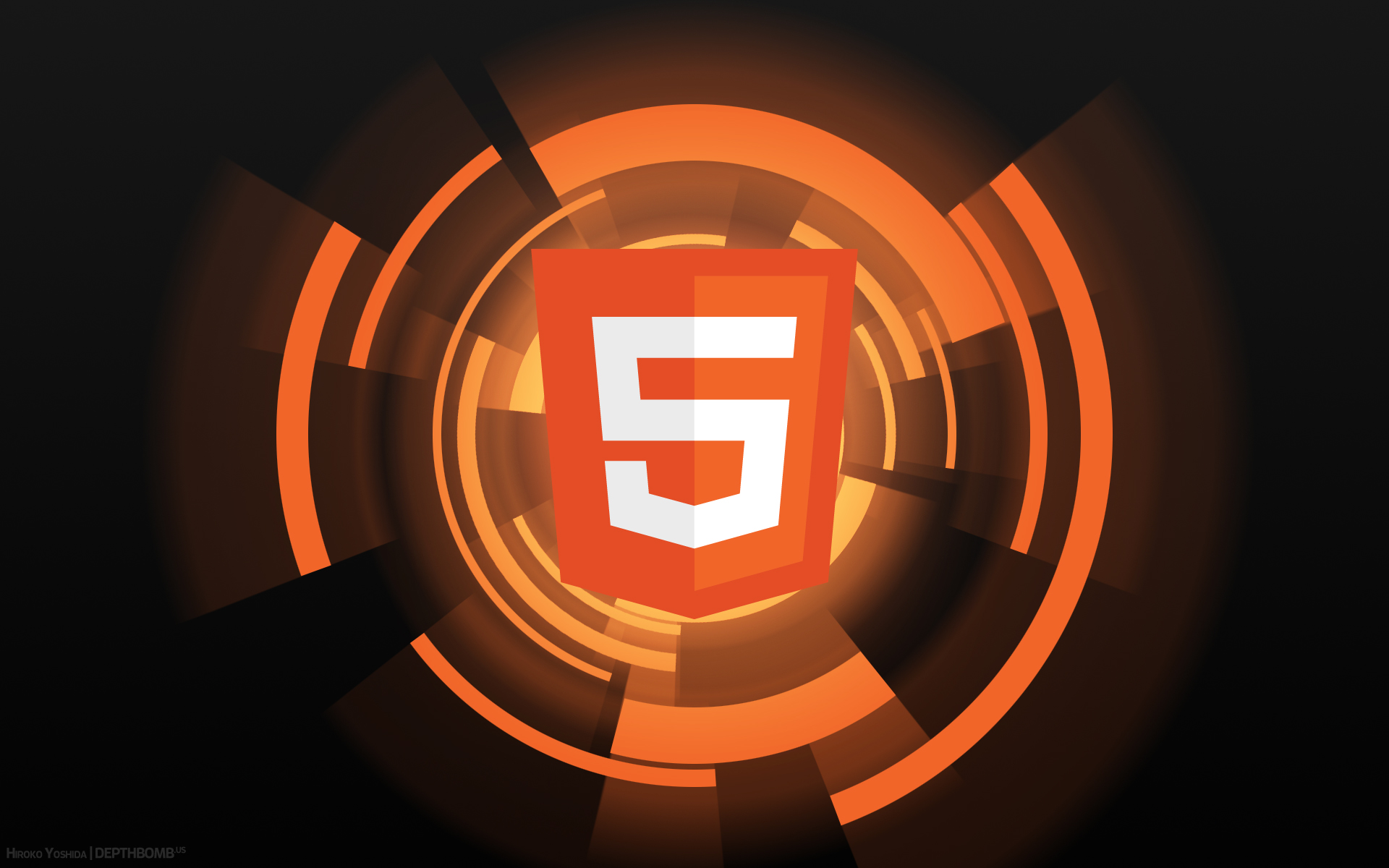 logo html5 su sfondo geometrico arancione