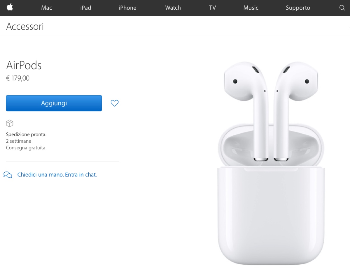 spedizione airpods 2sett
