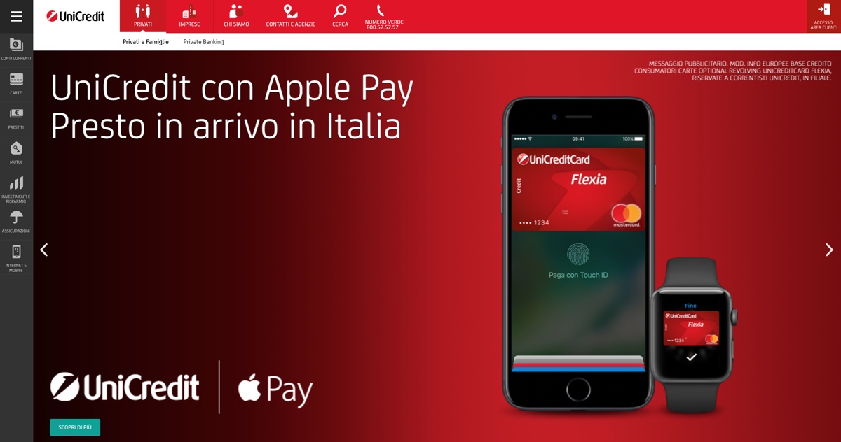 Apple Pay Italia Unicredit web