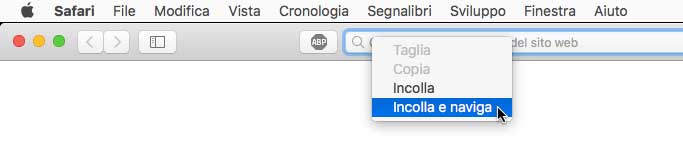 safari 10.1 Incolla e naviga