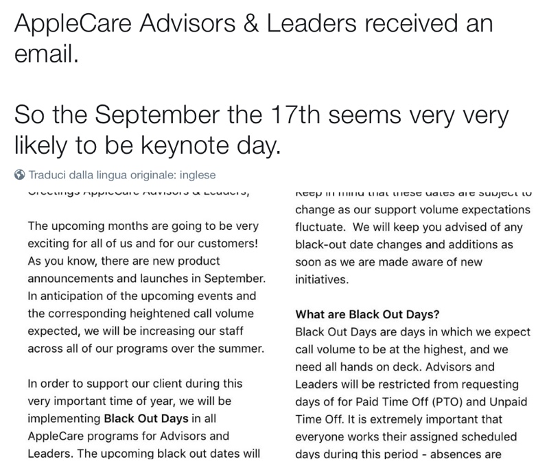 17 settembre iphone 8