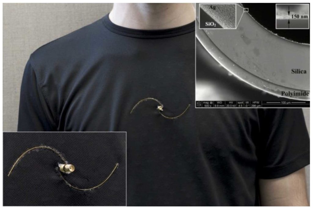 Prototipo di antenna a spirale integrabile nella maglietta "smart"
