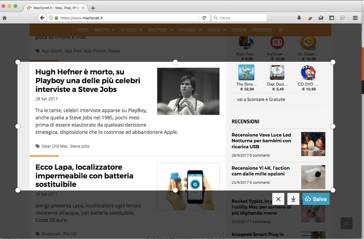 Firefox 56 Esempio di schermata catturata in Firefox