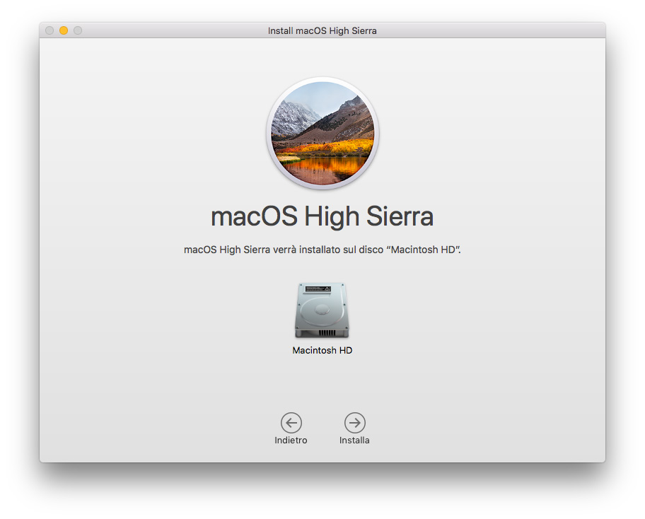 Installare macOS 10.13 High Sierra