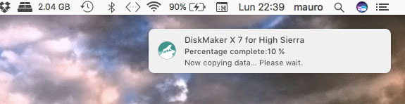 DiskMaker X percentuale 10% creare chiavetta high sierra