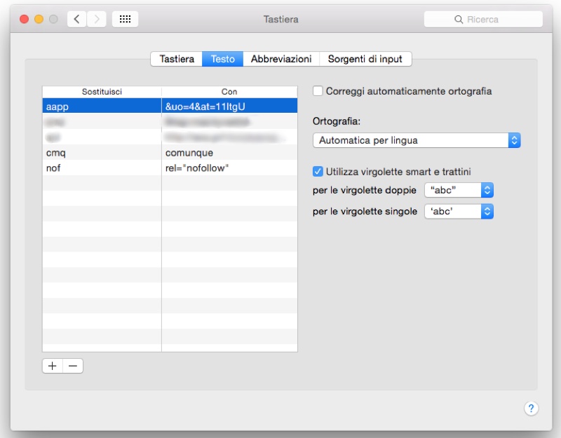 High Sierra e iOS 11 abbreviazioni testo