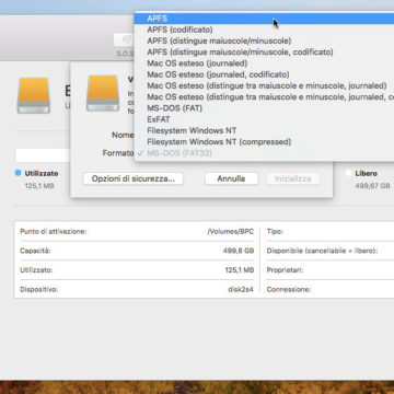 In macOS 10.13 è possibile inizializzare un tradizionale disco rigido con il filesystem APFS (con o senza cifratura)