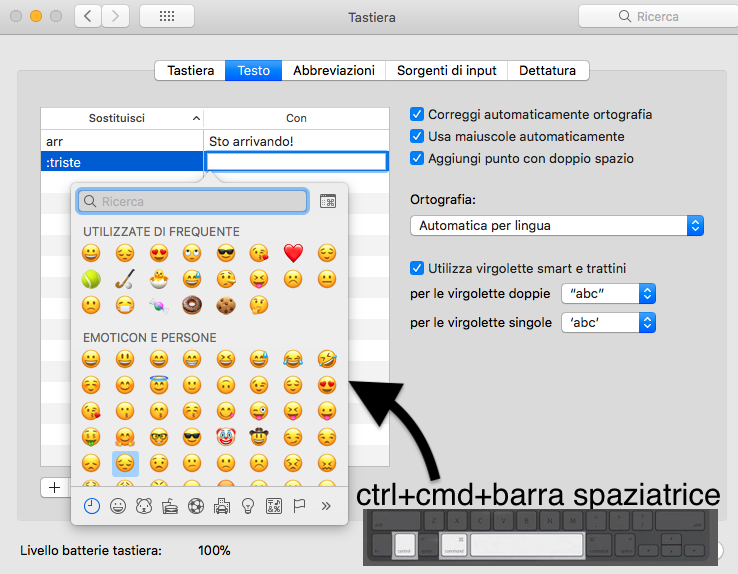 scrivere automaticamente le emoji con il Mac