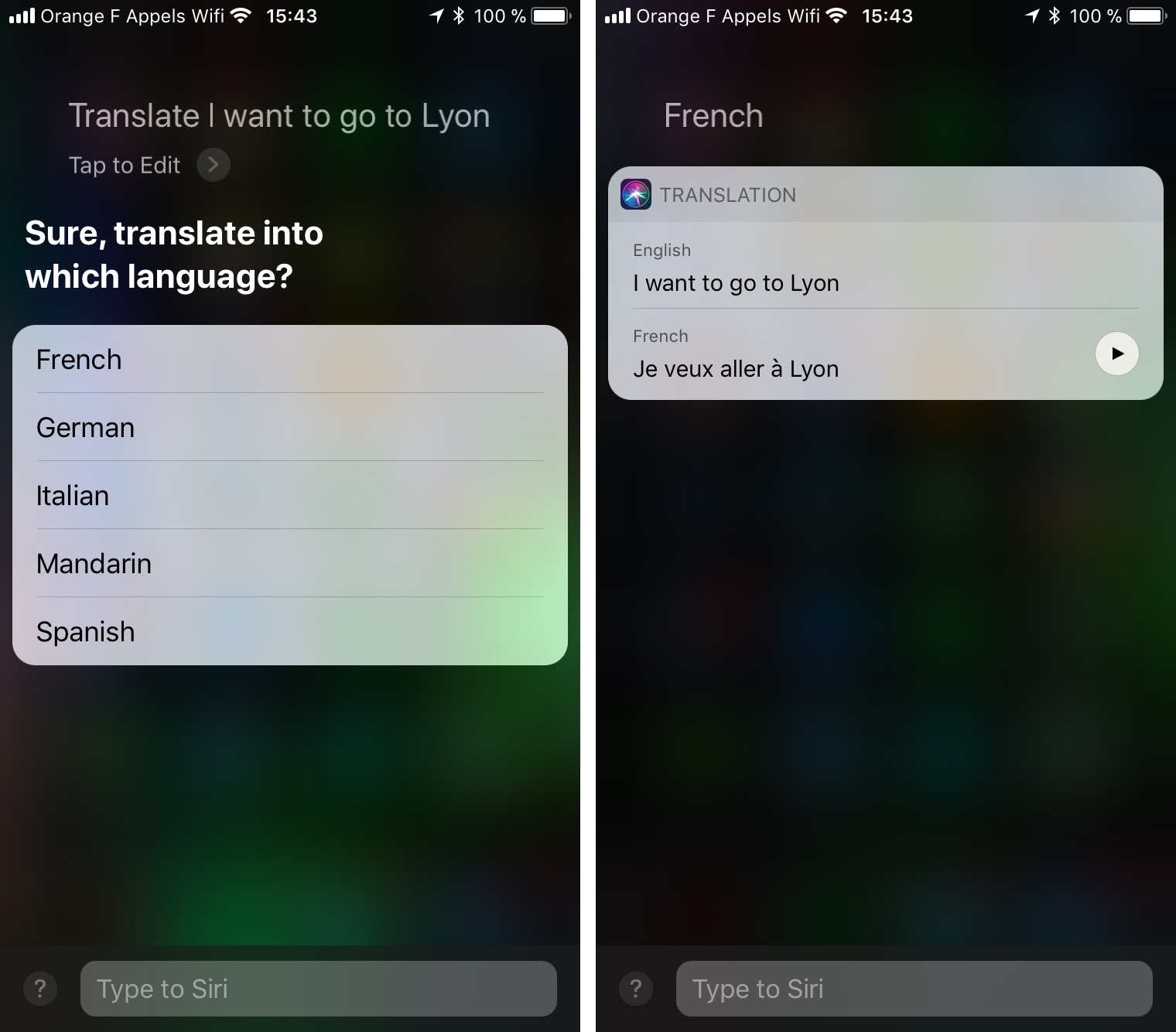 siri traduzione
