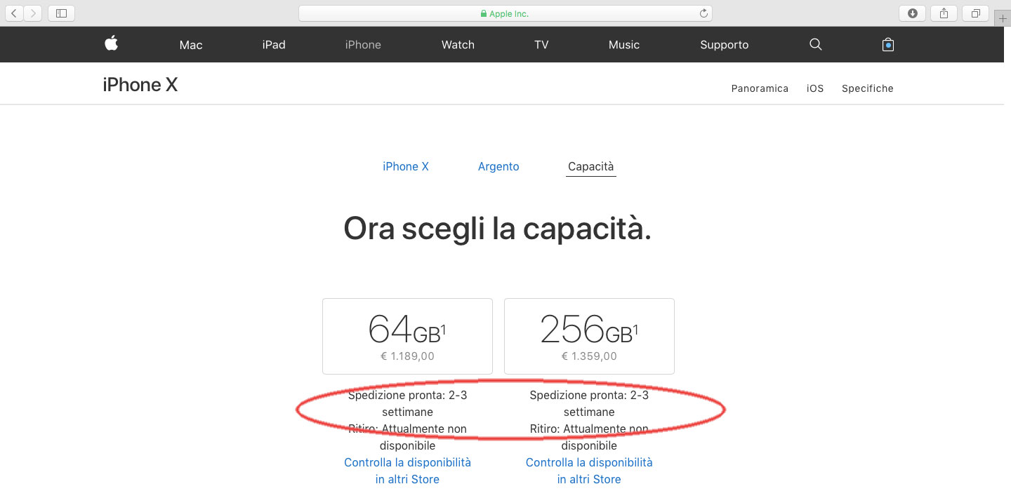 tempi di consegna di iPhone X