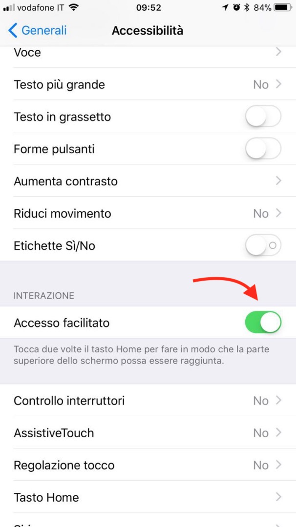 attivare reachability su iPhone X