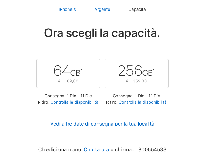 tempi di consegna di iPhone X