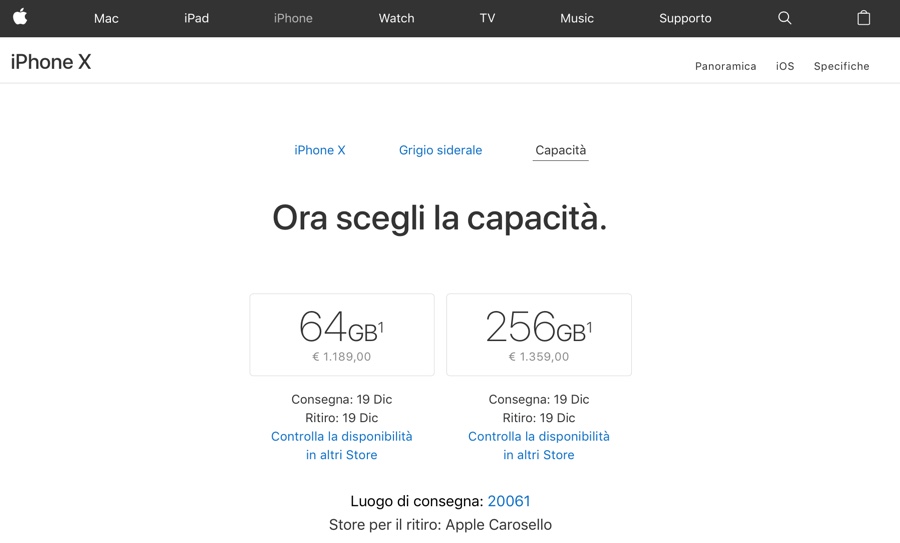 spedizioni iPhone x italia 11dic