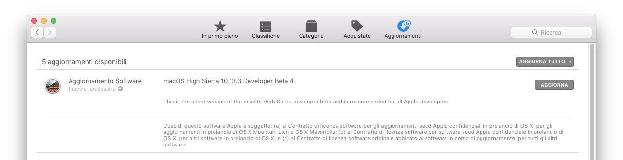 Quarta beta di macOS 10.13.3 agli sviluppatori
