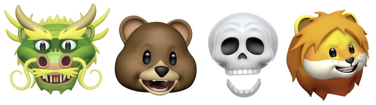 Nuove Animoji in iOS 11.3 includono un drago, un orso, un teschio e un leone per un totale di 16 personaggi diversi.