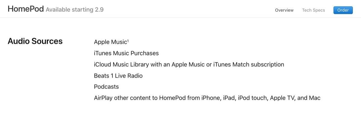 sorgenti audio HomePod