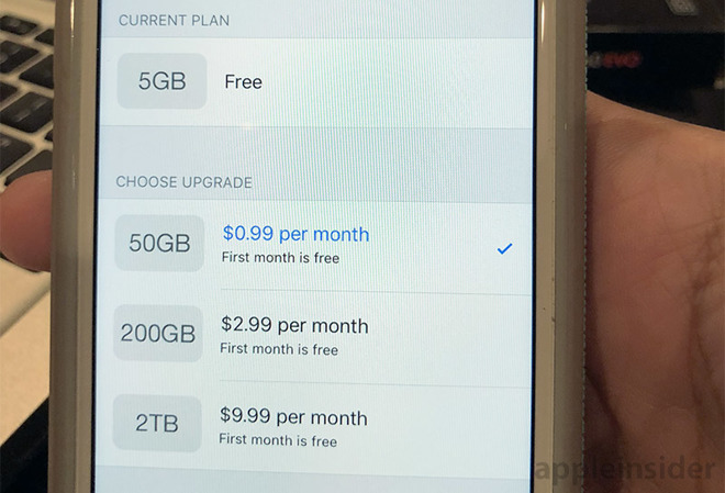 Piani a pagamento di iCloud gratis per un mese