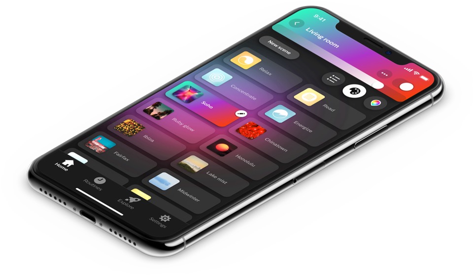 app Philips hue, foto iPhone X con app philips Hue