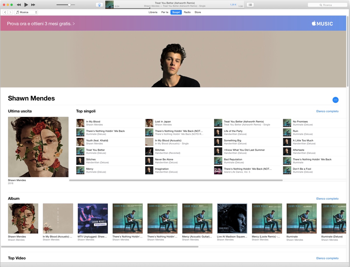 shawn mendes su Apple Music, foto pagina dell'artista su iTunes Store Apple Music