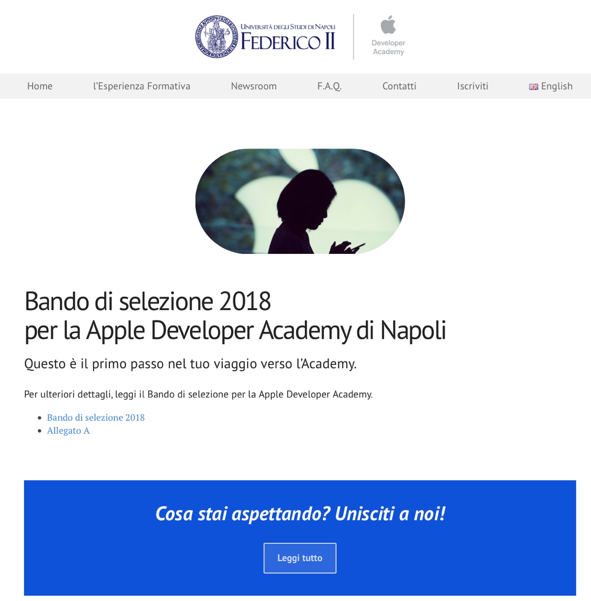 apple developer academy, foto sito web università federico II di Napoli