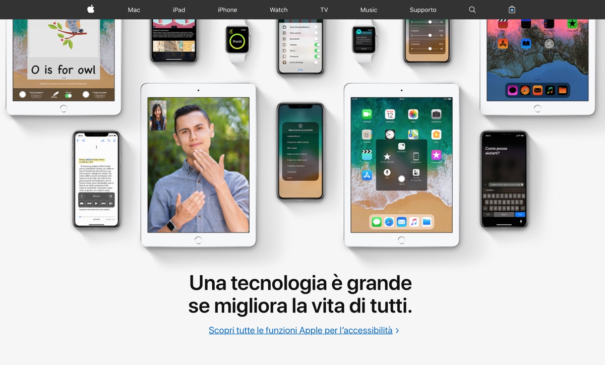 apple accessibilita, foto funzioni accessibilità Apple per iPhone, iPad, Mac, Watch e apple TV