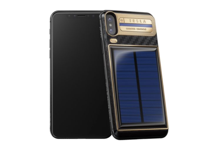 iphone x Tesla, foto iPhone X tesla con pannelli solari sul retro