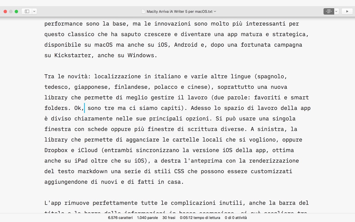 Ecco iA Writer 5 macOS, il minimalismo fatto app