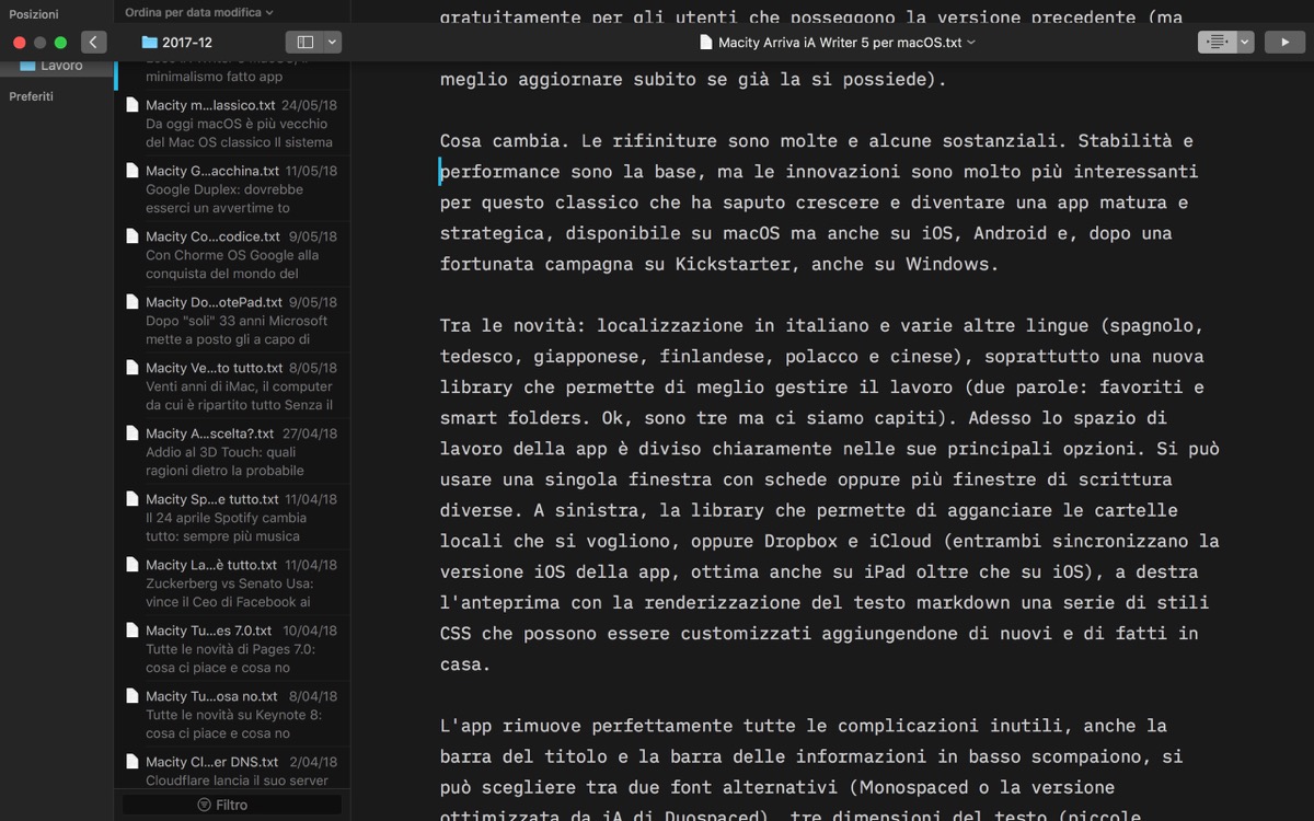 Ecco iA Writer 5 macOS, il minimalismo fatto app