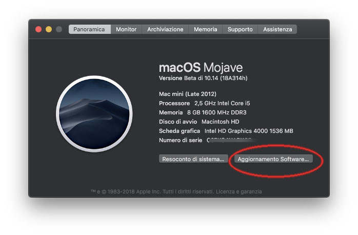 macOS Mojave, la nuova sezione “Aggiornamento Software” nelle Preferenze di Sistema