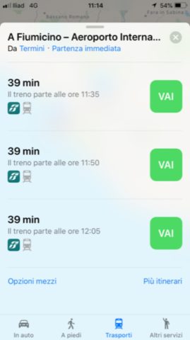 apple mappe trasporti pubblici foto schermata Mappe orari treni per aeroporto Fiumicino