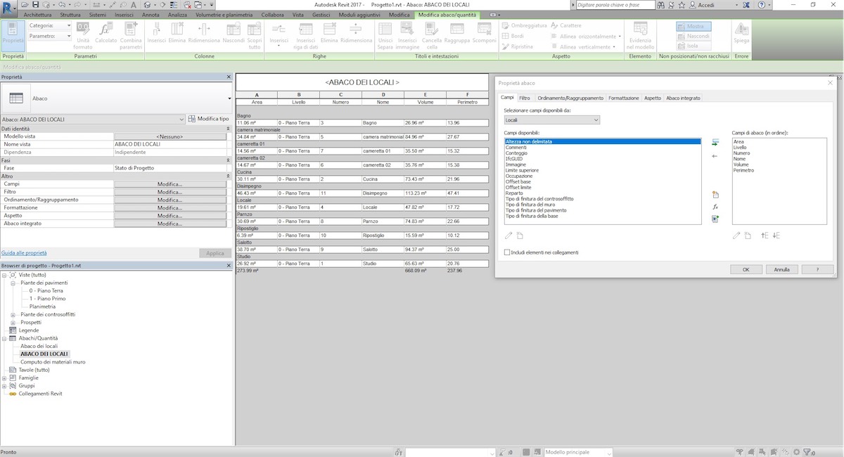 Creare in Revit una legenda dei locali e computarne le informazioni in Abaco